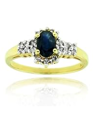 14kYellow Gold Sapphire Oval Gemstone and Diamond Ring, Birthstone of September