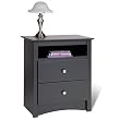 Sonoma 2 Drawer Tall Nightstand with Open Cubbie in Black Finish By Prepac Furniture