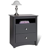 Sonoma 2 Drawer Tall Nightstand with Open Cubbie in Black Finish By Prepac Furniture