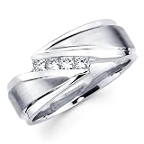 14K White Gold Princess Diamond Men's Couple Wedding Ring Band (0.32 CTW., G-H Color, SI1-2 Clarity)