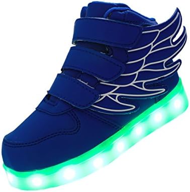 ERUPT Wings Kid Boy Girl Fashion Light Up Sneakers USB Charging Shoes with Led,blue,25M