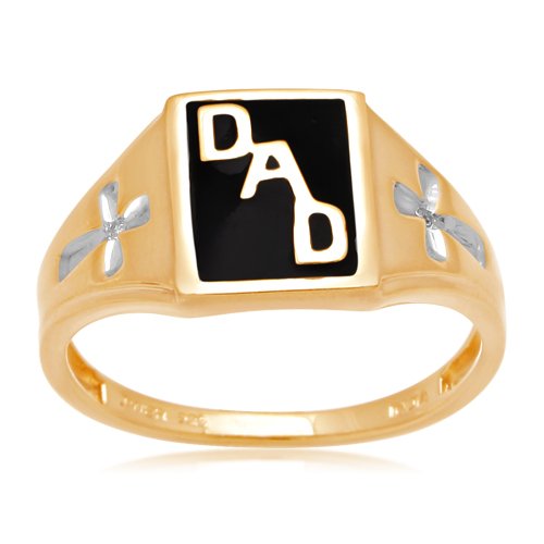 Mens 18k Gold Plated Sterling Silver Enamel DAD Diamond Ring with Cross Engraved On Side (0.01cttw, I-J Color, I3 Clarity), Size 12