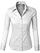 LE3NO Womens Lightweight Button Down Shirt with Stretch White