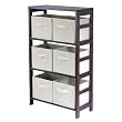 Capri 3-Section M Storage Shelf with 6 Foldable Beige Fabric Baskets By Winsome Furniture
