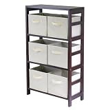 Capri 3-Section M Storage Shelf with 6 Foldable Beige Fabric Baskets By Winsome Furniture
