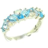 Unusual Solid Sterling Silver Natural Fiery Opal & Blue Topaz Eternity Ring - Finger Sizes 5 to 12 Available