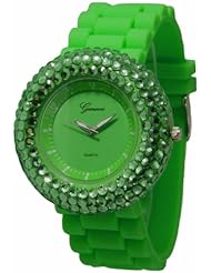Green Large Face Crystal Silicone Watch w/ Rhinestones Face Bling Bezel