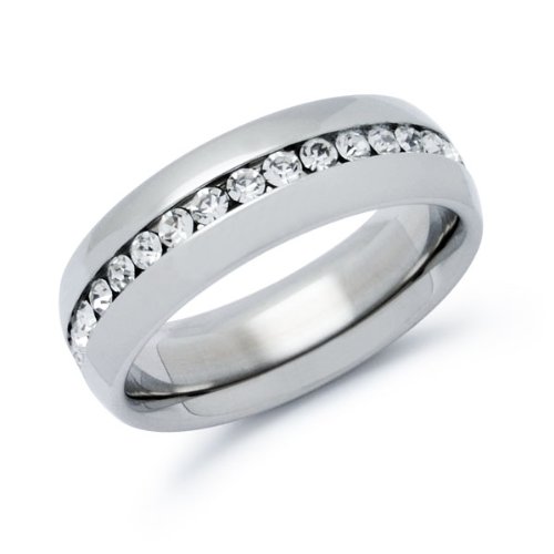 Stainless Steel Eternity CZ Wedding Band Rings