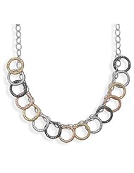 Sterling Silver 17 Inch Rhodium Plated Necklace with Multi Ring Dangle Design