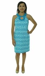 Sleeveless Keyhole Beaded Cotton/Polyester/Spandex Chevron Print  Dress