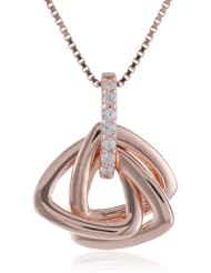 Rose Gold Plated Sterling Silver Cubic Zirconia Knot Pendant Necklace, 18"