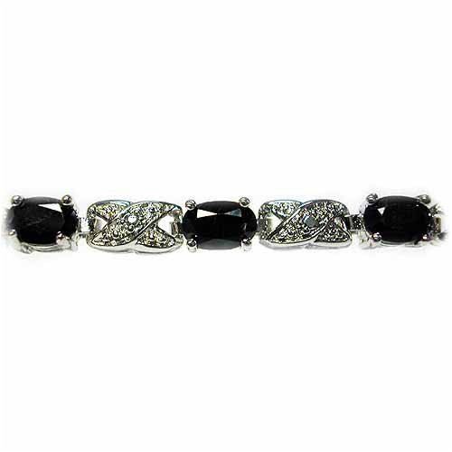 Sterling Silver X and O Bracelet w/ Black Genuine Sapphire & Genuine Diamond accents