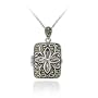 Sterling Silver Amethyst Flower Marcasite Locket Necklace, 18"