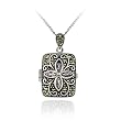 Sterling Silver Genuine Amethyst Flower Marcasite Locket Pendant ~ SilverSpeck.com