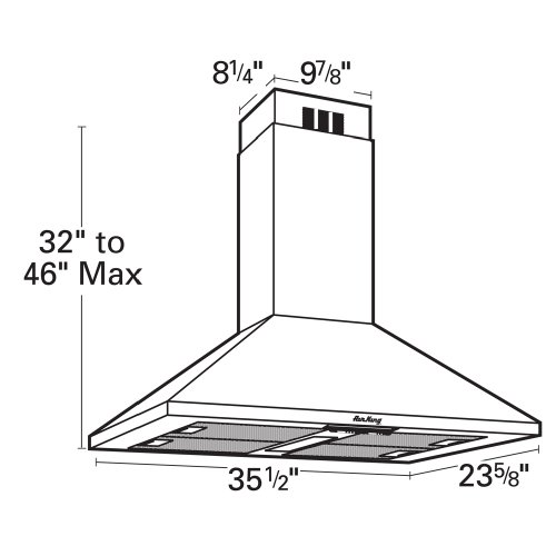 Air King ALI36WH Alicante Chimney Style Island Mount Range Hood, 36 Inch Wide, White Stove