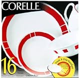 Kitchen & Housewares : Corelle #1060249 16PC WHT/RED Dinnerware