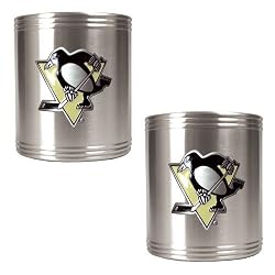 Pittsburgh Penguins NHL 2pc Stainless Steel Can Holder Set- Primary Logo by Great American Products
