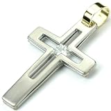 Stainless Steel, 18ct Gold and Cz Cross Pendant,