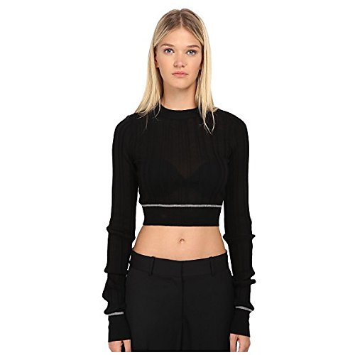 Vera Wang アウター ニット&セーター Ribbed Longsleeve Cropped Pullover Top Black [並行輸入品]