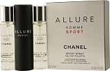 Allure Sport By Chanel For Men Edt Spray .7 Oz & Two Edt Refills .7 Oz