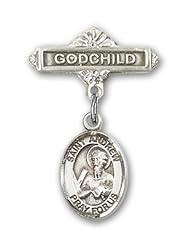 Sterling Silver Baby Badge with St. Andrew the Apostle Charm and Godchild Badge Pin