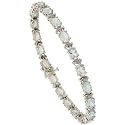 10k White Gold 7" Eternity Tennis Bracelet, w/ Brilliant Cut Diamonds & Oval Cut (6x4mm) Aquamarine Stones, 3/16" (5mm) wide