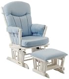 Square Back Glider and Ottoman with White Wood and Blue Gingham Fabric