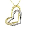14K Gold 2-Tone Hearts Pendant - 17"