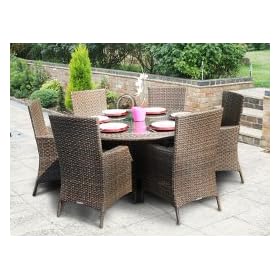 Oxford 6 Seat Circular All Weather Dining Set in Brown