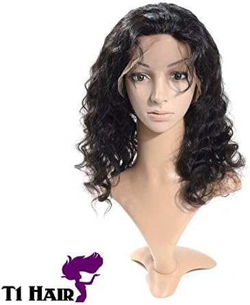 T1 Hair Brazilian 180% Density Full Lace Wig with Baby Hair loose Wave Hair Extension Natural Black #1B (16'')