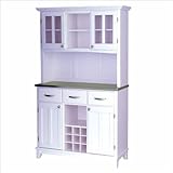 Buffet Hutch with Stainless Steel Top in White Finish