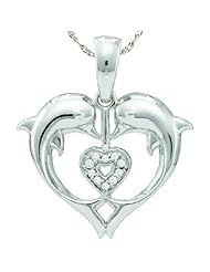 0.03 Carat (ctw) 10k White Gold White Diamond Ladies Heart Shape Double Dolphin Pendant