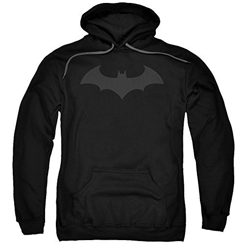 Batman DC Comics Hush Bat Logo Grey on Black Adult Pull-Over Hoodie Medium