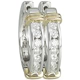 14K Two Tone Gold Channel Set Round Diamond Hoop Earrings (0.49 ctw, G-H, SI1)