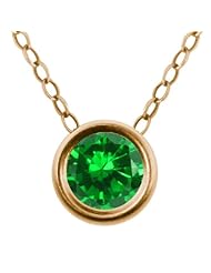 1.50 Ct Round Green Created Emerald 14K Yellow Gold Pendant With Chain