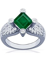 Platinum Princess Cut Emerald Ring With Sidestones