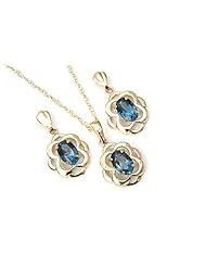 Peninsula Jewellery 9Ct Gold London Blue Topaz Celtic Pendant And Drop Earring Set