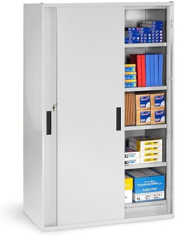 Tennsco Sliding Door Storage Cabinet - 48"Wx27-1/4"Dx78"H - Light Gray - Light Gray