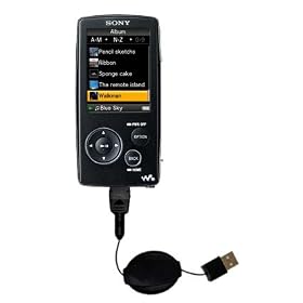 Retractable USB Cable for the Sony Walkman NWZ-A816 with Power Hot Sync and Charge capabilities - uses Gomadic TipExchange Technology