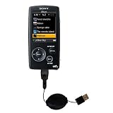 Retractable USB Cable for the Sony Walkman NWZ-A816 with Power Hot Sync and Charge capabilities - uses Gomadic TipExchange Technology