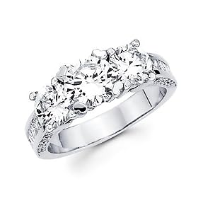 Size- 4 - 14k White Gold Three Large Diamond Semi Mount 2.17 ct Ring - 1.5ct Center Stone Not Included