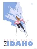 Bogus Basin, Idaho, Stylized Skier Art Giclee Poster Print by Lantern Press, 12x16