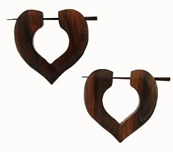 HARCOO- Organic Hand Carved Sono Wood Earrings with Wood Post - From Indonesia - Sold as a Pair - 36mm x35mm