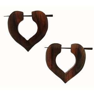 HARCOO- Organic Hand Carved Sono Wood Earrings with Wood Post - From Indonesia - Sold as a Pair - 36mm x35mm