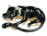 Black Onyx Panther Brooch with Gemstones - Jungle Cat Lapel Pin