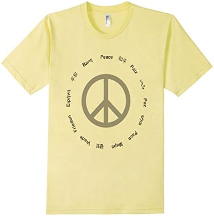 Men's Peace T Shirt (14 languages) Large Lemon