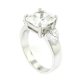 Classic Princess Cut Promise Ring w/White CZs Sterling Silver .925