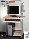 bureau pc sur roulettes avec tiroir coulissant pour clavier ordinateur et tour cd