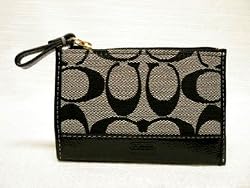 Coach Signature Mini Skinny Case Bag with Key Chain 6K25 Black White