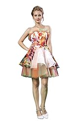 Strapless Satin/Silk Cocktail Short General Print Ruched Lace Beaded Bandage Dress/Evening Dress/Prom Dress/Wedding Party Dress  With a Ribbon 